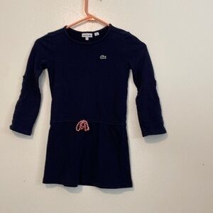 LACOSTE roll up sleeve stunning 100% cotton tie cinch waist dress navy size 6